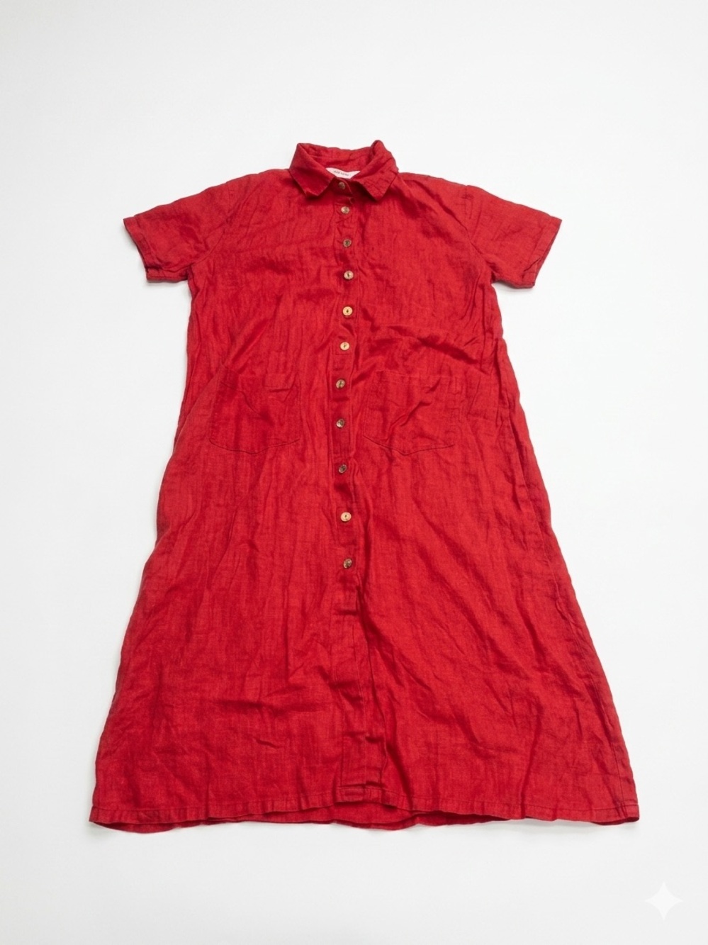 MATCH Red Linen Button Front Short Sleeve  Maxi Dress Size 16 Made in USA